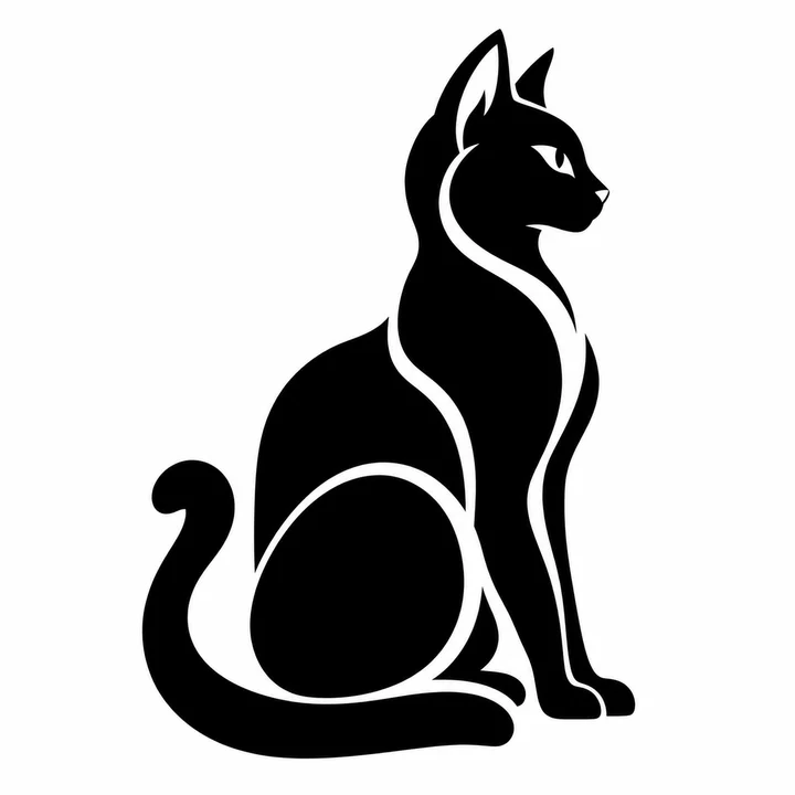 Seated cat black and white stencil