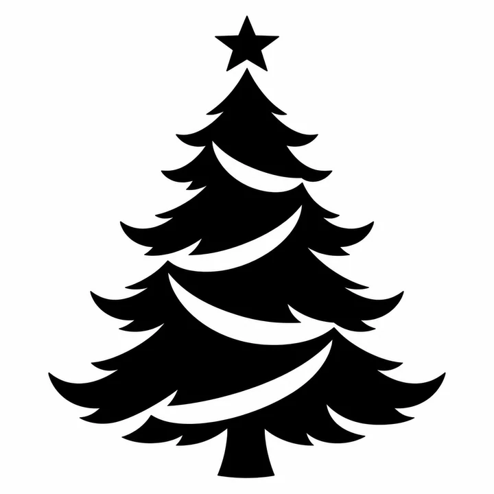 Christmas tree black and white stencil