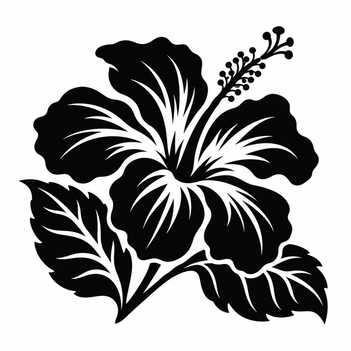 Hibiscus flower black and white stencil