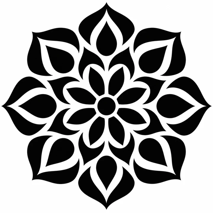 Petal mandala black and white stencil